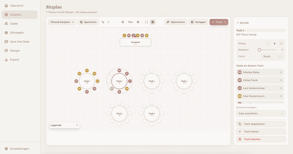 Screenshot des Planungstools Find Your Seat